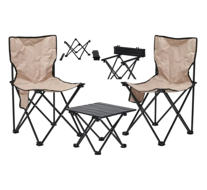 SKLÁDACÍ CESTOVNÍ SET 3 V 1 STŮL A 2 ŽIDLE REDCLIFFS BEIGE
