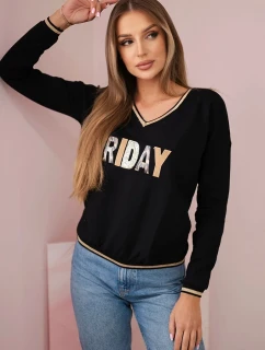 Dámská mikina s flitrovým nápisem černý