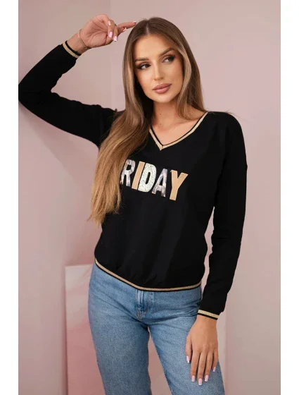 Dámská mikina s flitrovým nápisem černý