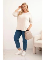 Dámský svetr plus size s lodičkovým výstřihem béžový Dámský svetr plus size s lodičkovým výstřihem béžový