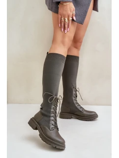 Návratové kozačky se svrškem z punčochy Ciemnozielone Iranel