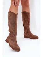 Kozačky Na Plochém Podpatku S Vzorem Hnědé model 21685047 - S.Barski Kozačky Na Plochém Podpatku S Vzorem Hnědé model 21685047 - S.Barski