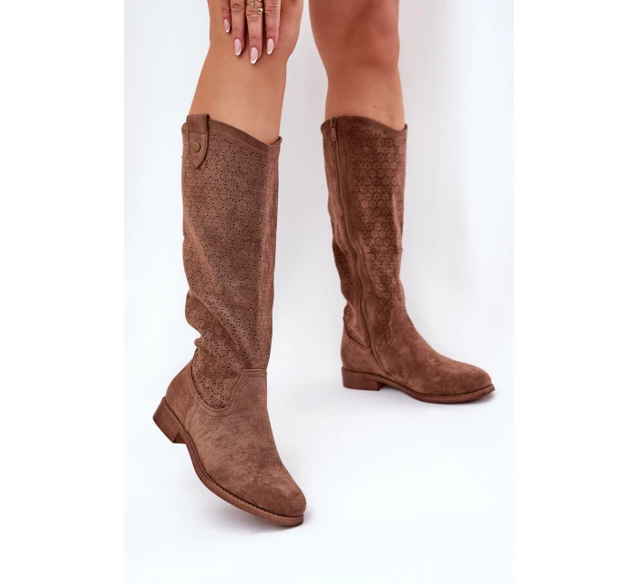 Kozačky Na Plochém Podpatku S Vzorem Hnědé model 21685047 - S.Barski Kozačky Na Plochém Podpatku S Vzorem Hnědé model 21685047 - S.Barski