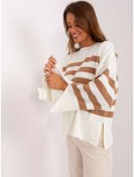 Ecru-camel dámský oversize pruhovaný svetr