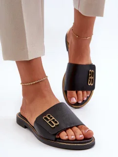 Zazoo Elegantní dámské kožené pantofle , černé