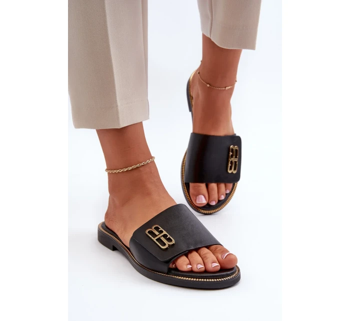 Zazoo Elegantní dámské kožené pantofle , černé Zazoo Elegantní dámské kožené pantofle , černé