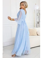 Dlouhé třpytivé šaty plus size 654-3 modré - Numoco