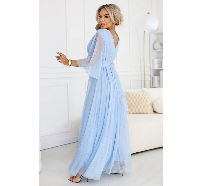Dlouhé třpytivé šaty plus size 654-3 modré - Numoco