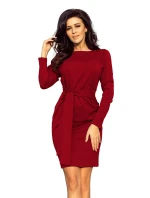 Dámské šaty v bordó barvě se širokým páskem k zavazování model 6703279