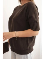 Dámský svetr z viskózy s krátkým rukávem hnědý