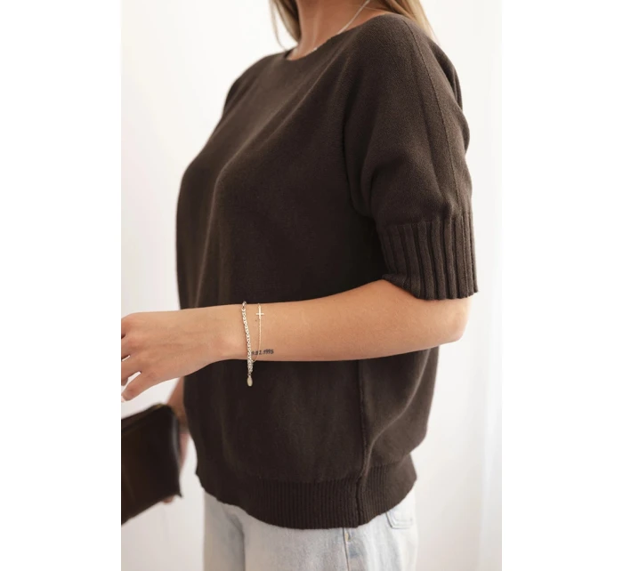 Dámský svetr z viskózy s krátkým rukávem hnědý