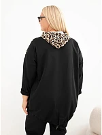 Dámská viskózová mikina Plus Size s kapucí a leopardími vsadkami černá Dámská viskózová mikina Plus Size s kapucí a leopardími vsadkami černá
