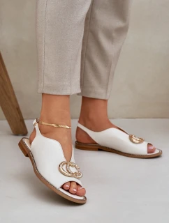 Kožené Sandály Na Plochém Podpatku S Dekorací Světle Béžové model 21685328 - Laura Messi