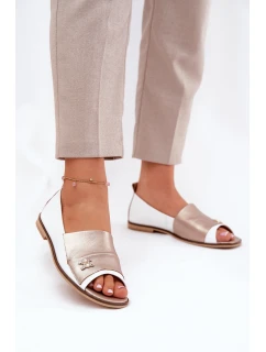 Kožené Elegantní Baletky S Otevřenými Prsty Bílá-Zlatá Zazoo 1865