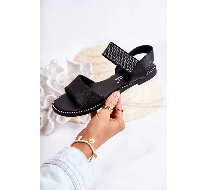 Klasický kožené sandály s cvočky Černá Shelly Klasický kožené sandály s cvočky Černá Shelly