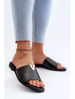 Dámské pantofle z eko kůže na plochém podpatku, černá Maliha