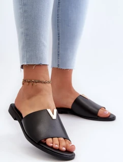 Dámské pantofle z eko kůže na plochém podpatku, černá Maliha