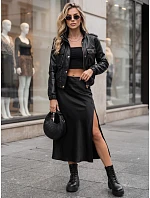 Dámská kožená bomberová bunda na přechodné období, černá, FashionStreet TY5856 Dámská kožená bomberová bunda na přechodné období, černá, FashionStreet TY5856