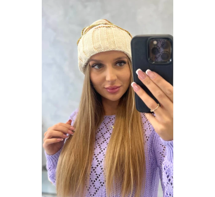 Dámská čepice Feba K330 ecru+green neon Dámská čepice Feba K330 ecru+green neon