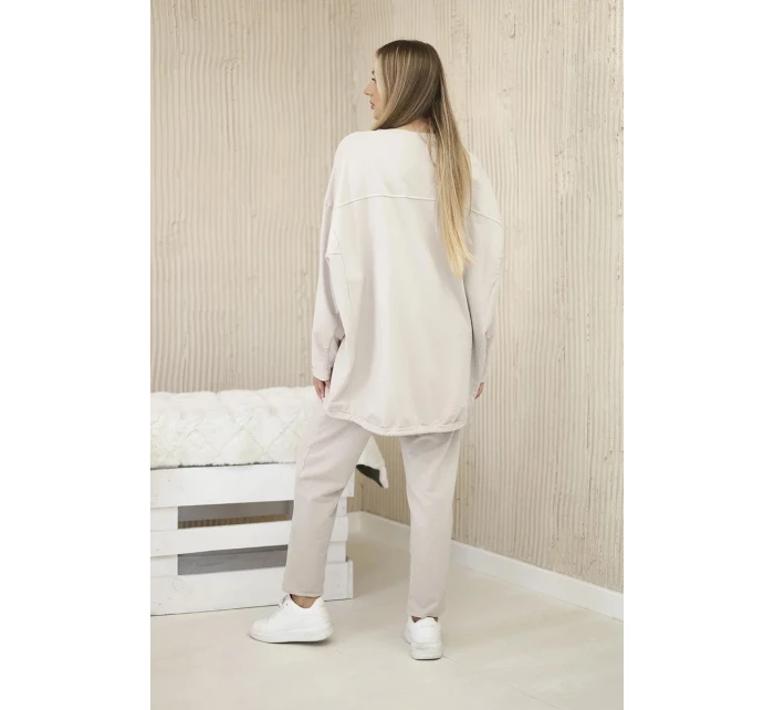 Oversize bavlněný komplet teplákové + kalhoty béžový Oversize bavlněný komplet teplákové + kalhoty béžový