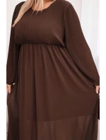 Dámská plisovaná sukně Plus Size z viskózy s dlouhým rukávem hnědá