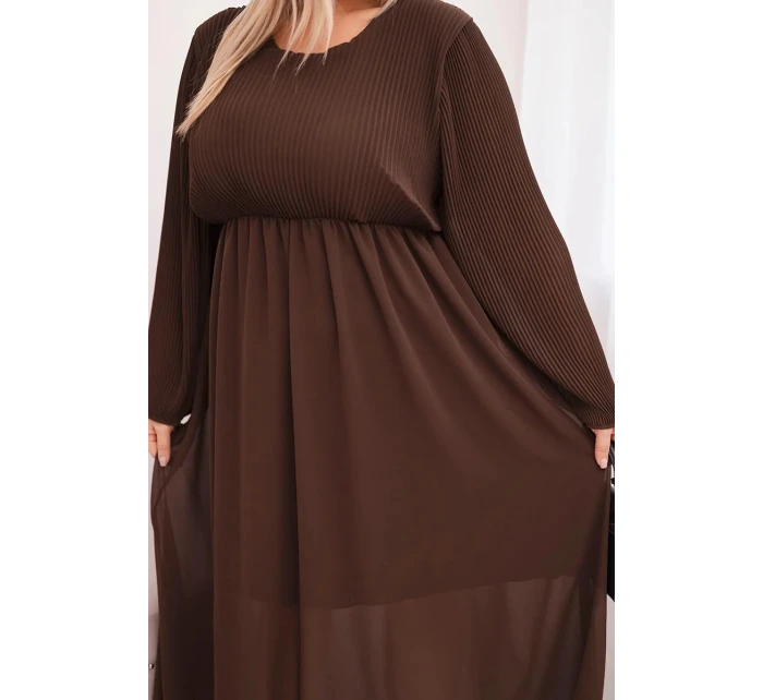 Dámská plisovaná sukně Plus Size z viskózy s dlouhým rukávem hnědá