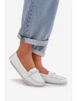 Plné Kožené Mokasíny S Dekorací model 21686028 Bílé - S.Barski Plné Kožené Mokasíny S Dekorací model 21686028 Bílé - S.Barski