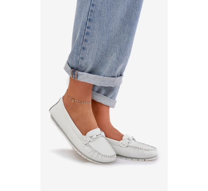 Plné Kožené Mokasíny S Dekorací model 21686028 Bílé - S.Barski Plné Kožené Mokasíny S Dekorací model 21686028 Bílé - S.Barski