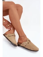 Dámské Pantofle Na Korkové Platformě Se Zlatou Přezkou Big Star SS274738 Béžové Dámské Pantofle Na Korkové Platformě Se Zlatou Přezkou Big Star SS274738 Béžové