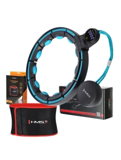 MAGNETICKÝ HULA HOP SET ČERNÝ/TYRKYSOVÝ HHM17 S POČÍTADLEM HMS + ZEŠTÍHLUJÍCÍ PÁS BR163 ČERVENÝ