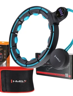 MAGNETICKÝ HULA HOP SET ČERNÝ/TYRKYSOVÝ HHM17 S POČÍTADLEM HMS + ZEŠTÍHLUJÍCÍ PÁS BR163 ČERVENÝ