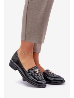 Kožené Lakované Mokasíny Se Zlatou Dekorací Laura 2927 Černé