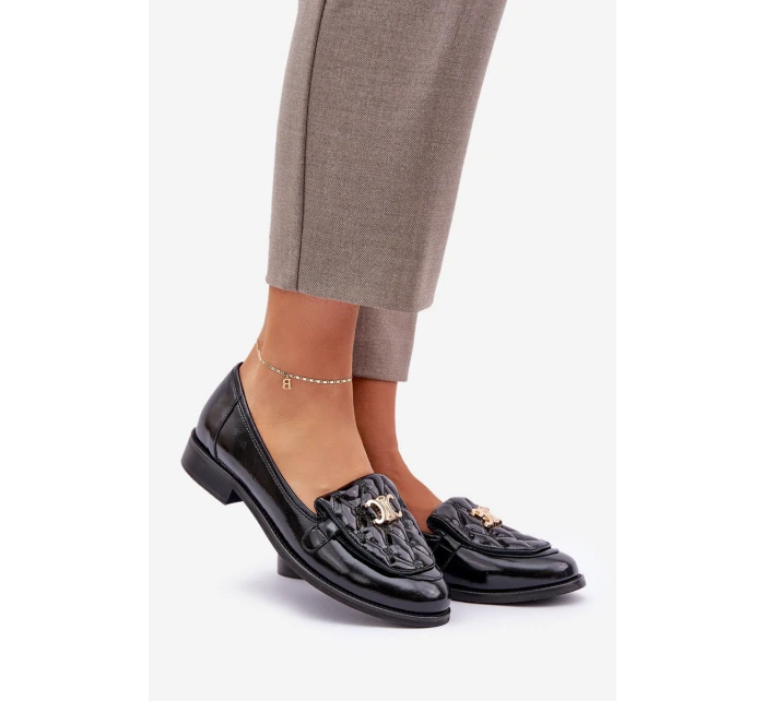Kožené Lakované Mokasíny Se Zlatou Dekorací Laura 2927 Černé
