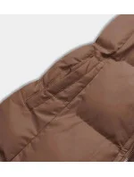 Tmavě béžová péřová dámská vesta s kapucí (5M721-84) Tmavě béžová péřová dámská vesta s kapucí (5M721-84)