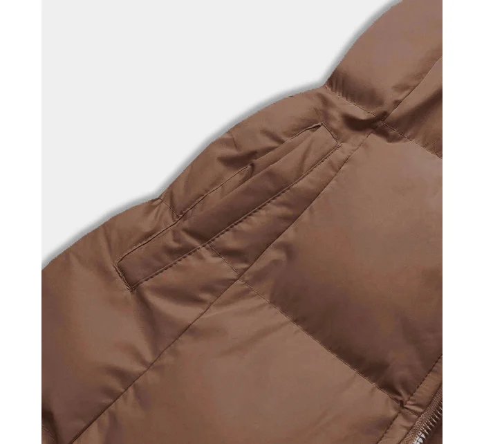 Tmavě béžová péřová dámská vesta s kapucí (5M721-84) Tmavě béžová péřová dámská vesta s kapucí (5M721-84)