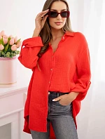 Bavlněná mušelínová košile Plus Size červený