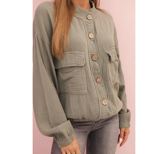 Dámská mušelínová košile s dlouhým rukávem khaki Dámská mušelínová košile s dlouhým rukávem khaki