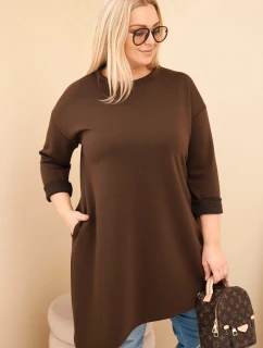 Dámská sukýnka Plus Size z viskózy s volným střihem a dlouhým rukávem hnědá