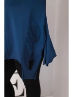 Dámská bavlněná blůza Plus Size s asymetrickým spodním lemem a výřezy modrá