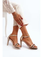 model 21652356 Dámské Kožené Sandály Na Podpatku Zlaté - Zazoo