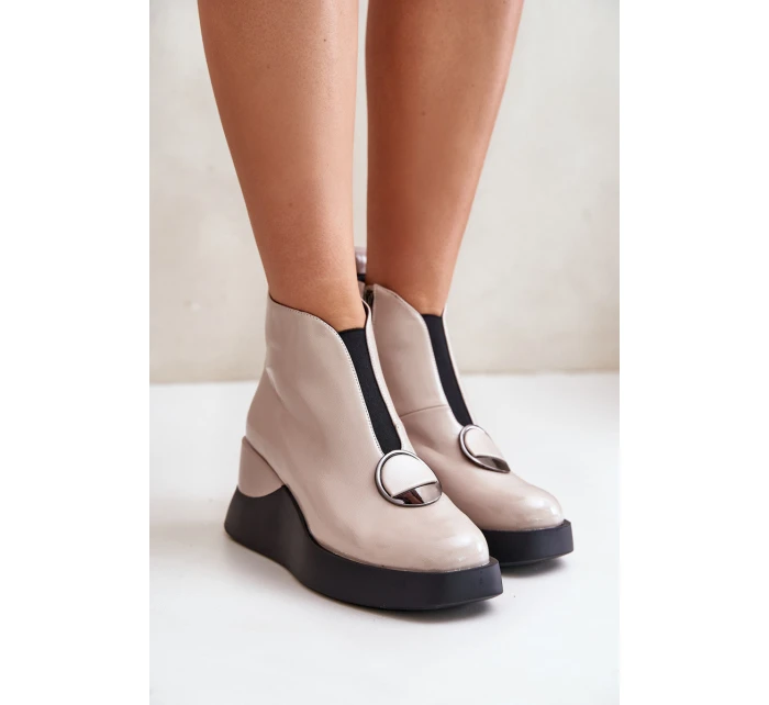 Lakované Boty Na Klíně Zateplené D&A Béžové MR880-136