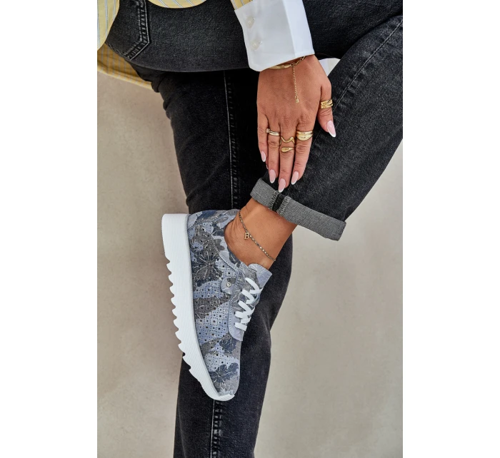 Zamšové Vzorované Sportovní Boty Na Platformě S Leskem D&A LR51-635 Modré