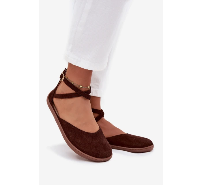 Dámské semišové baleríny s pásky čokoládové model 21706950 - Zazoo Dámské semišové baleríny s pásky čokoládové model 21706950 - Zazoo