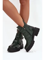 Kožené zateplené dámské boty s přezkami a ozdobným detailem Zazoo 60482 tmavě zelené