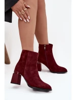 Dámské kotníkové boty z přírodní semišové kůže na podpatku vyhřívané model 21713790 bordó - D&A