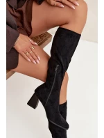 Dámské kozačky na sloupkovém podpatku s prošitím Celandine – černé Dámské kozačky na sloupkovém podpatku s prošitím Celandine – černé