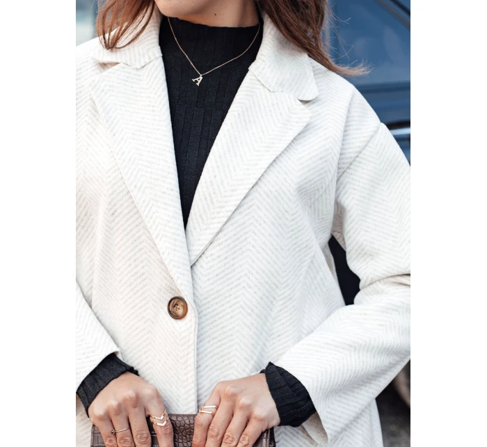 ELEGANTWAY dámský oversize kabát ve tvaru rybí kosti béžový FashionStreet NY0698