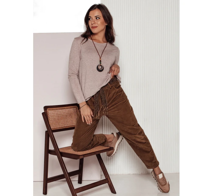 Dámské manšestrové kalhoty SOFTYLA v pruhované velbloudí barvě FashionStreet UY2279