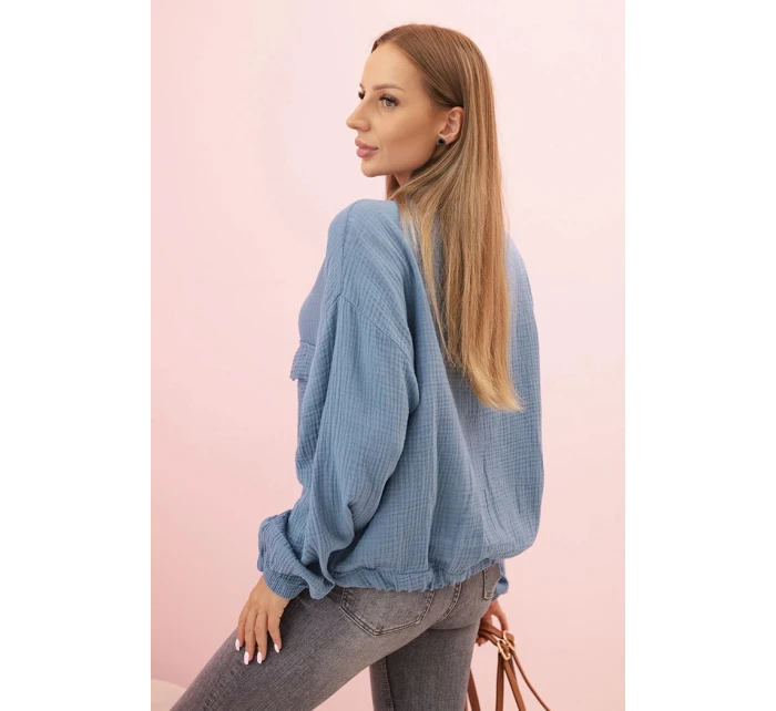 Dámská mušelínová košile s dlouhým rukávem džínová modrá