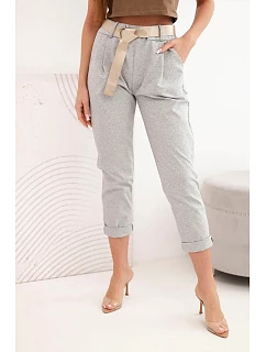 Kalhoty Punto s páskem šedý melanž